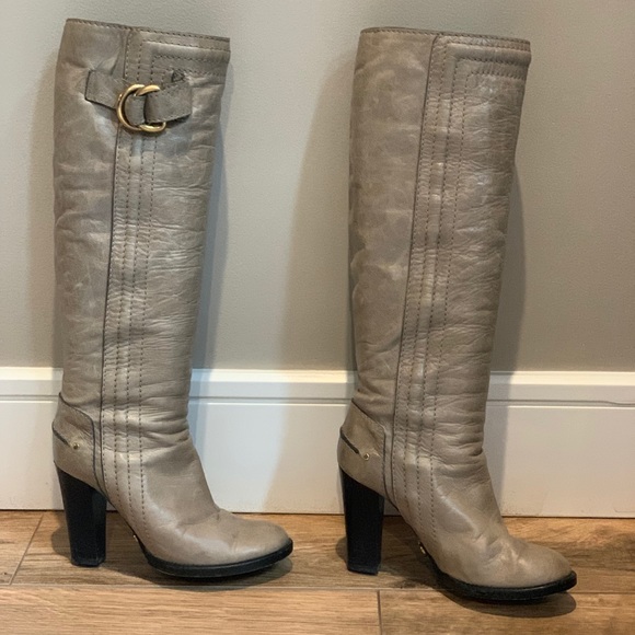 CHLOE - Distressed Gray -Leather Knee High Boots - Picture 3 of 11